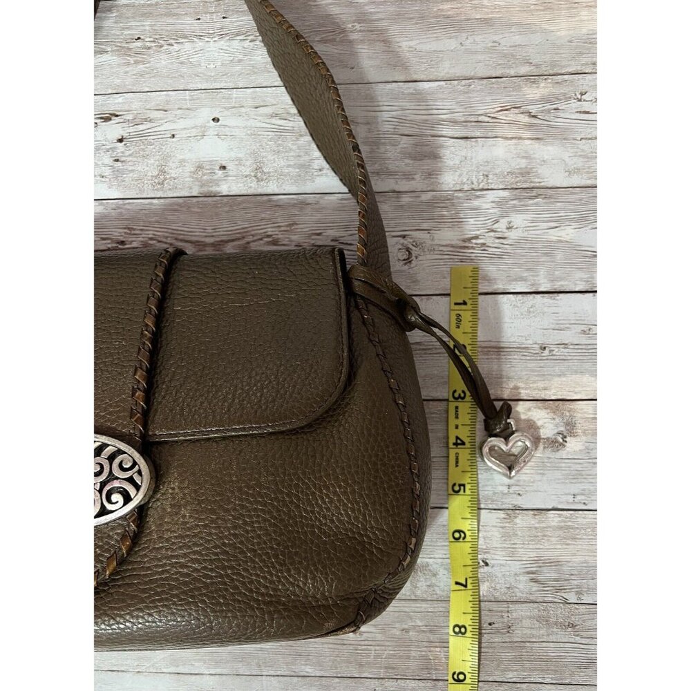 BRIGHTON Shoulder Bag Purse “Tough Collection” Leather Flap Front Logo Brown - Picture 11 of 11